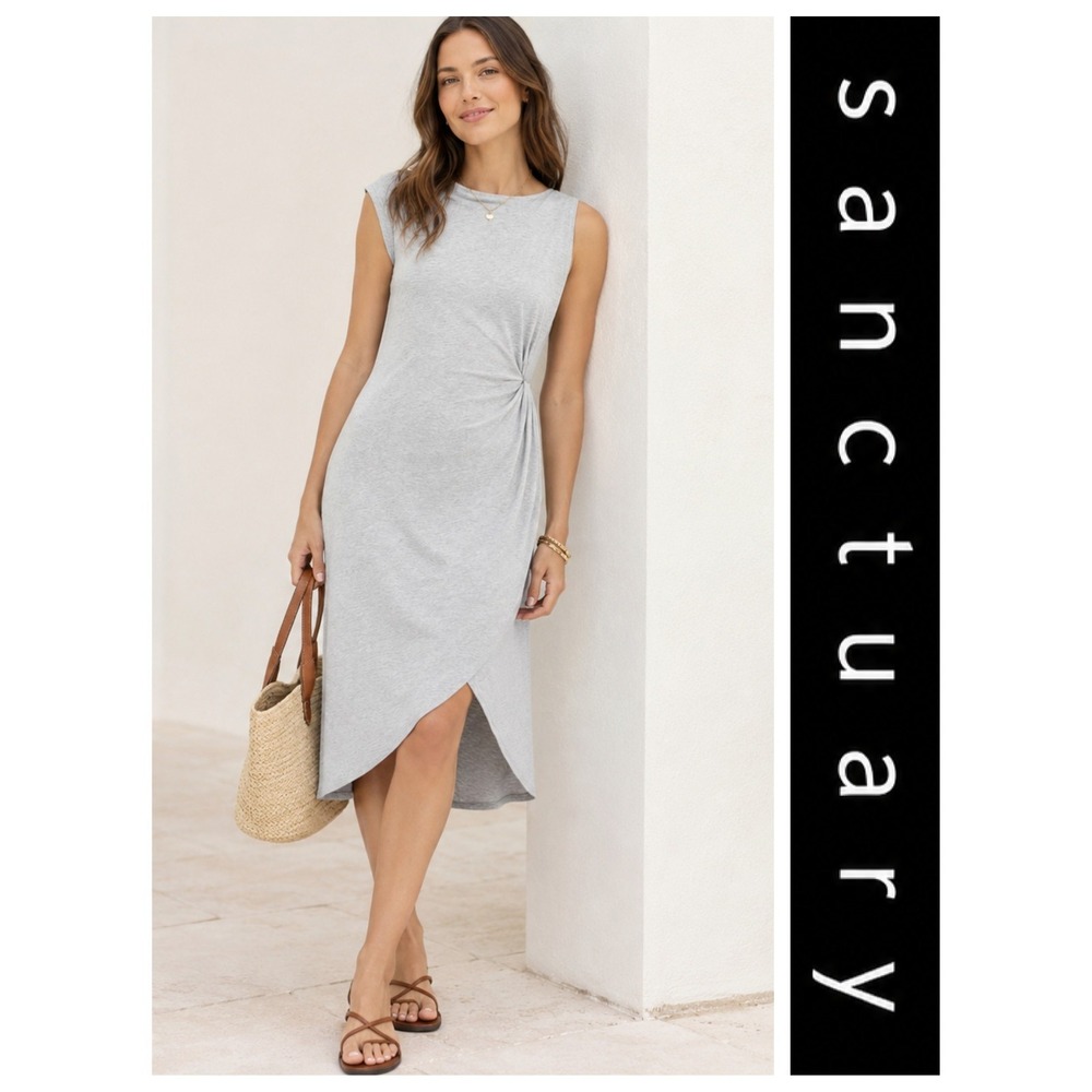 Sanctuary Salma Gray Asymmetric Casual Minimalist Capsule Midi Dress Size M NWT